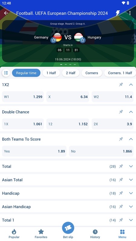 1xBet : marchés de paris d’un match de football